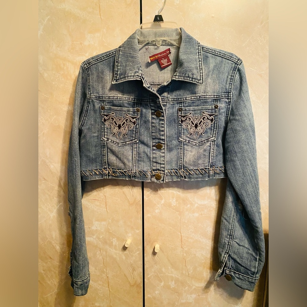 NEESO PREMIUM DENIM Embroidered Denim Cropped Jacket